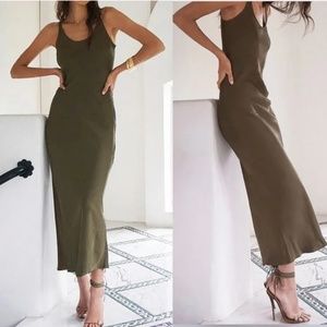 L’AGENCE Akiya Tank Midi Dress, Olive Night